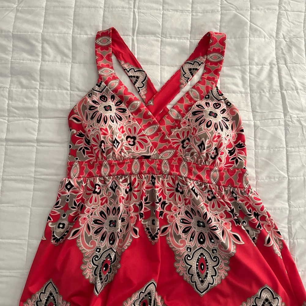 INC International Concepts Red and Black Midi Dress